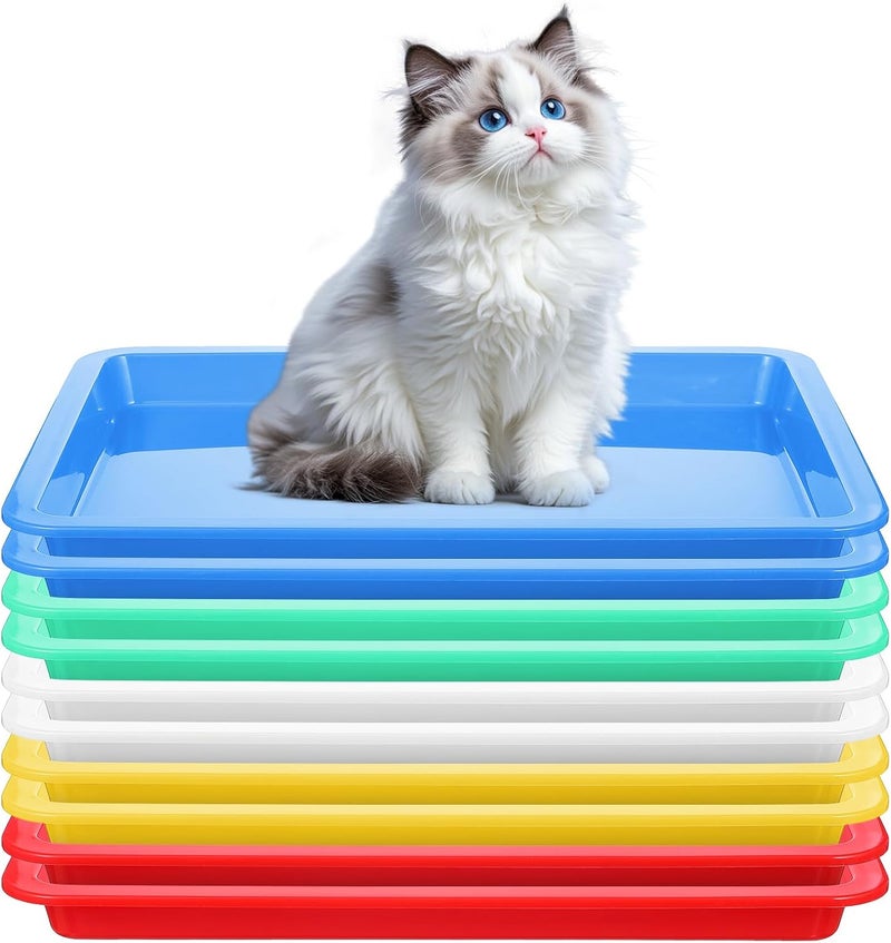 AojSup 10 Pcs Small Kitten Litter Box 11 x 8.5 x 1.2 in Rabbit Litter Pan Mini Open Cat Box Low Entry Waterproof Travel Toilet for Kittens Bunny Kitty Guinea Pig Small Pet Supplies (Multicolor) - Image 1